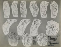 Model sheet of Penny with drawings by Ollie Johnston.