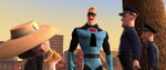 The officers thank Mr. Incredible for saving the cat