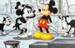 Mickey meets his past self in this piece of promotional artwork for Mickey Mania.