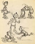 Early sketches for Pinocchio's design (1937).