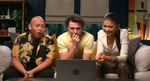 Zendaya with her boyfriend, Tom Holland, and co-star Jacob Batalon reacting to the trailer of Spider-Man: No Way Home.