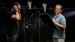Dee Bradley Baker and Steve Blum collaborating in the recording booth.