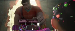 Ralph reuniting with Vanellope in the fungeon cell, apologizing for his actions.