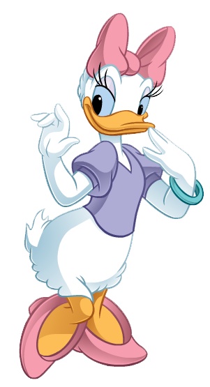 Daisy Duck. Toy. Cartoon characters from Walt Disney Pictures Studios.  Minnie is Mickey Mouse's girlfriend. Daisy is Donald Duck's girlfriend.  Stock Photo