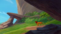 The closeup of Pride Rock with Mufasa and Zazu walking off laughing.