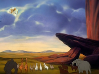 The animals gathering around Pride Rock