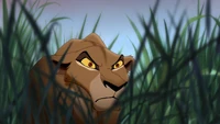 Zira watching Kovu play with Kiara