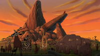 Pride Rock surrounded by animals