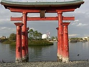 The torii of the Itsukushima Shrine in Japan.