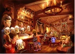 A concept drawing of Gaston's Tavern in the Beauty and the Beast area.