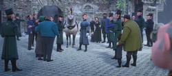 Hans reúne soldados para ir ao palácio de Elsa.