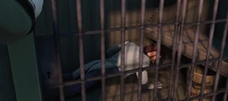 Hans é enjaulado por seus crimes.
