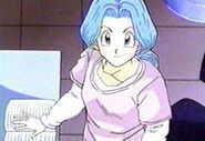 Future Bulma is surprise to see her son.