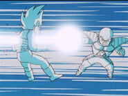 Vegeta have been blasted in the stomach by Krillin's Energy Wave