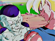 Frieza is stopped by Goku in his new Super Saiyan