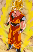 Goku transforms into a Super Saiyan in front of the Androids