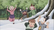 Choji having a snow ball fight with his friends.