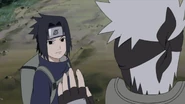 Sasuke asking Kakashi why does he have to bring Naruto back with him.