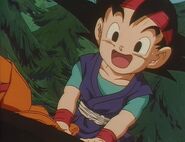 Goku Jr. is happy that the parent bear is going to take him to the Dragon Ball