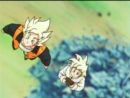 Goku and Gohan flying back home.