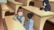Choji asking Shikamaru if he can come with him to the candy shop after class is over.