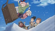 Choji sees Sakura and Ino about to fall.