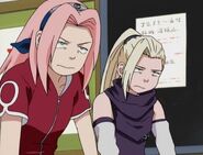 Sakura and Ino exhausted after their race.