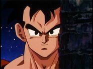 Future Gohan spies on Trunks' training, and remarks that the latter will surpass him.