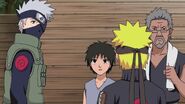 Kakashi hears Naruto tell Inari, and Tazuna that Sasuke is not in Konoha right now. But they will get to see him when returns.