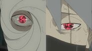 Obito and Kakashi awakens the Mangekyo Sharingan for the first time.