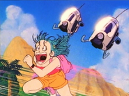 Bulma running from two Red Ribbon Army Soldiers