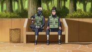 Kakashi learns from Iruka that Naruto is the latter's student at the Ninja Academy.