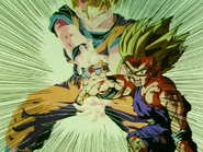 Gohan and Goku uses the Father-Son Kamehameha to defeat Cell.