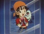 A photo of Pan and her robot friend Giru with the Four Star Dragonball