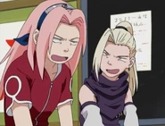 Sakura and Ino argue on who made it first to class.