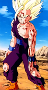 Gohan's arm is badly broken after defending Vegeta from Super Perfect Cell's attack