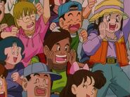 Pan and the whole crowd cheering for Goku Jr.