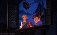 Quasimodo and Madellaine stopping at a souffle shop