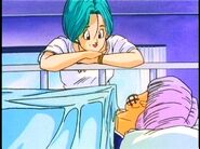 Future Bulma talking to her son after his battle against the androids.