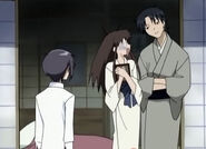 Tohru as Shigure tells her not to worry about living with him and Yuki.