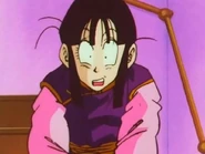 Chi-Chi's reaction as she sees her husband and son as a super saiyan.