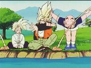 Kuririn is accidently slapped too hard by Goku.