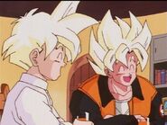 Goku laughing at Kuririn's story about Yajirobe.