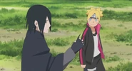 Sasuke about to throw his curve shuriken.