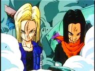 Future 17 and 18 after Gohan threw them into damaged buildings.