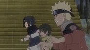Sasuke, Naruto, and Inari see that Gato's thugs have found them.