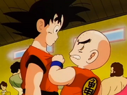 Kuririn asks Goku why he met a beautiful girl.