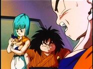 Infant Future Trunks cries after everyone learns of Goku's death from Kuririn.