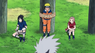 Kakashi fails Naruto, Sasuke, and Sakura in order to teach them about teamwork.