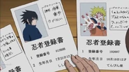 Sasuke's Ninja Registration paper being seen by Hiruzen.